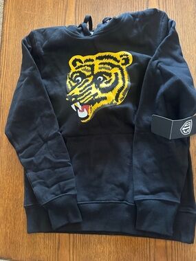 Kids Black Hoodie with Yellow Tiger Patch